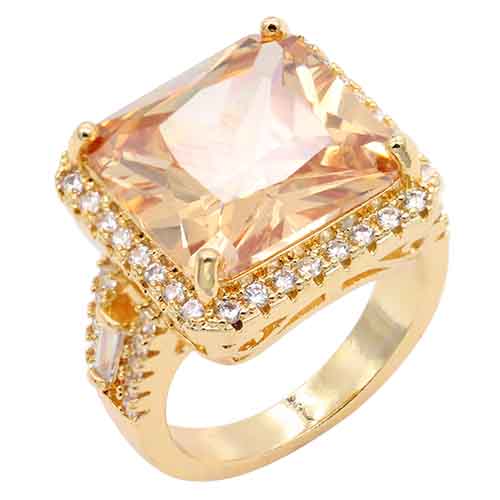 GOLD PLATED RING CLEAR TOPAZ CZ STONES SIZE 7 ( 337 GDTP7 )