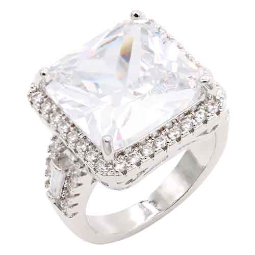 RHODIUM PLATED RING CLEAR CZ STONES SIZE 7 ( 337 SVCL7 )