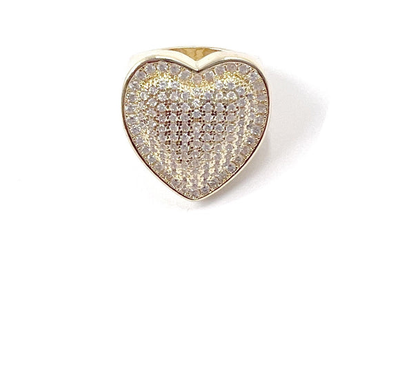 GOLD HEART RING CLEAR CZ CUBIC ZIRCONIA STONES SIZE 7 ( 0041 2C )