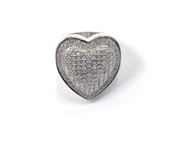 SILVER HEART RING CLEAR CZ CUBIC ZIRCONIA STONES SIZE 9 ( 0041 3C )