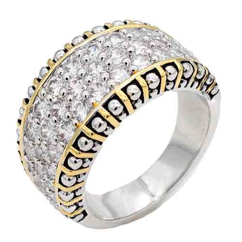 SILVER GOLD RING CLEAR CZ STONES SIZE 9 ( 4025 SIZE9 )