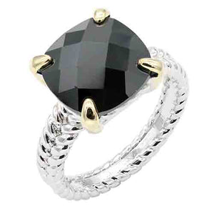 SILVER GOLD RING BLACK CZ STONE SIZE 9 ( 4603 BK )