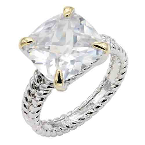 SILVER GOLD RING CLEAR CZ STONE SIZE 8 ( 4603 CL )