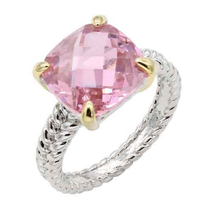 SILVER GOLD RING PINK CZ STONE SIZE 9 ( 4603 PK )