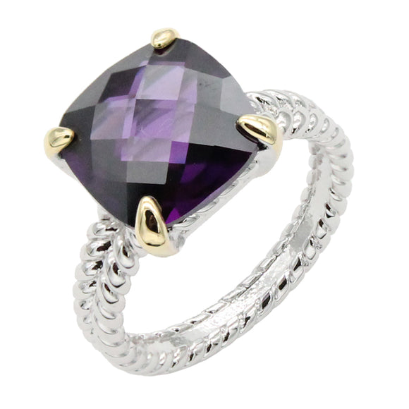 SILVER GOLD RING PURPLE CZ STONE SIZE 7 ( 4603 PP )