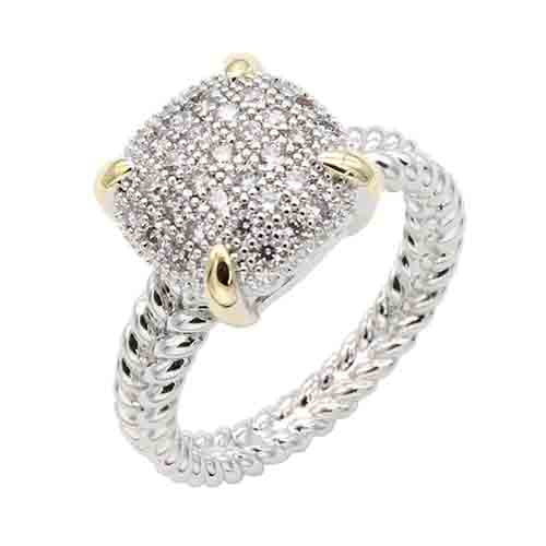 SILVER GOLD PLATED CLEAR CZ STONES RING SIZE 8 ( 4605 2T8 )