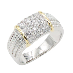 SILVER GOLD RING CZ STONES SIZE 6 ( 4606 2T )