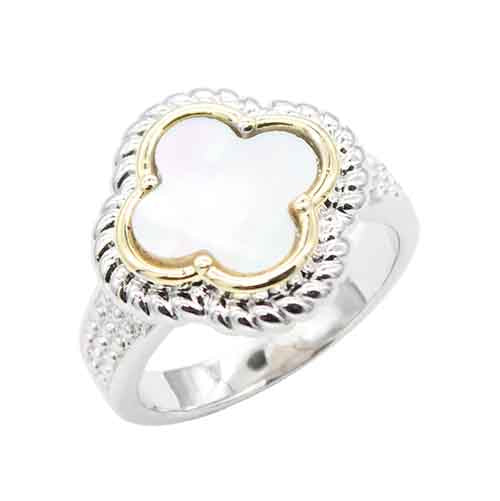 SILVER GOLD QUATREFOIL RING WHITE SIZE 8 ( 4610 WH )