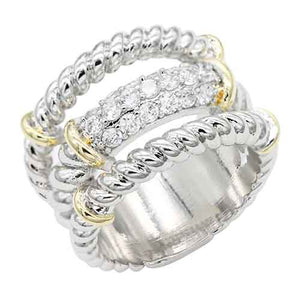 SILVER GOLD RING CLEAR CZ STONES SIZE 8 ( 4616 2T SIZE 8 )