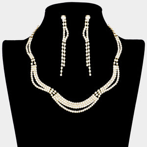 GOLD NECKLACE SET CLEAR STONES ( 10382 G )