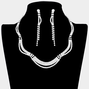 SILVER NECKLACE SET CLEAR STONES ( 10382 S )