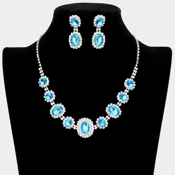 SILVER NECKLACE SET  BLUE ZIRCON ( 10787 BZ )