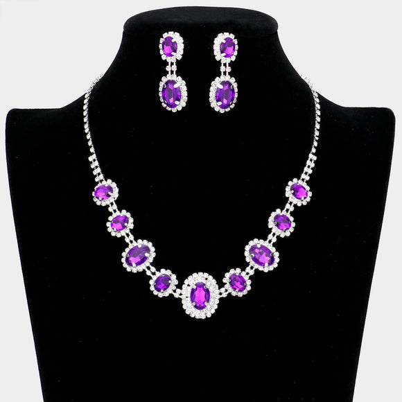 SILVER NECKLACE SET PURPLE ( 10787 PP )