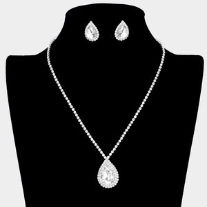 Silver Necklace Set Clear Stones ( 19860 SCL )