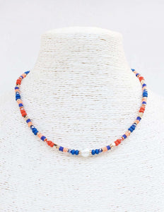 BLUE ORANGE BEAD NECKLACE ( 7032 BLOR )