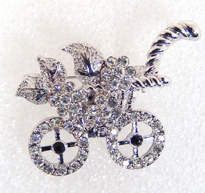 SILVER BASKET BROOCH CLEAR CZ STONES ( 454 )