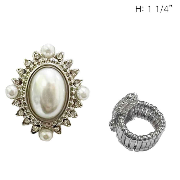 SILVER STRETCH RING WHITE PEARLS ( 287 RWH )