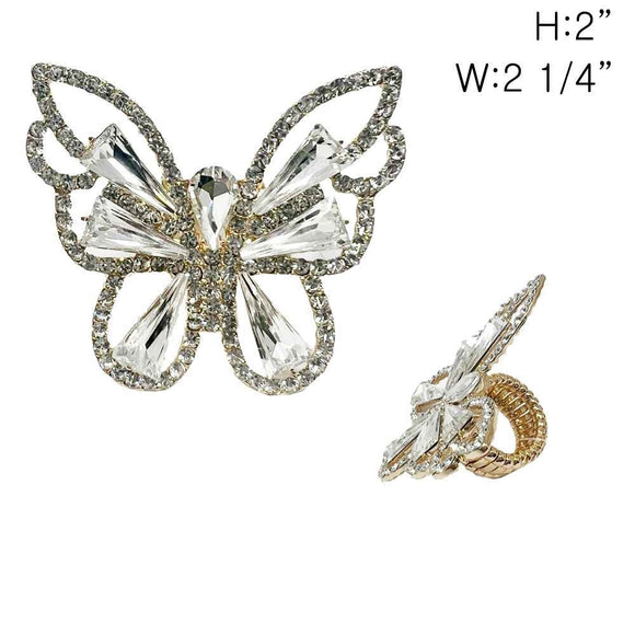 GOLD BUTTERFLY STRETCH RING CLEAR STONES ( 349 GCL )