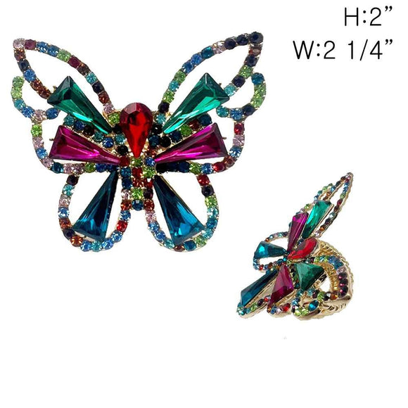 GOLD BUTTERFLY STRETCH RING MULTI COLOR STONES ( 349 GMU )