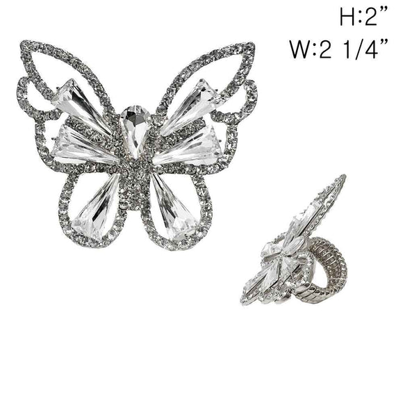 SILVER BUTTERFLY STRETCH RING CLEAR STONES ( 349 RCL )