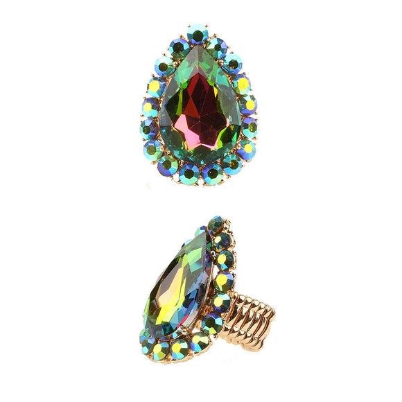 VITRAIL OIL SPILL Teardrop Stretch Ring in Gold Setting ( 39 GRB )