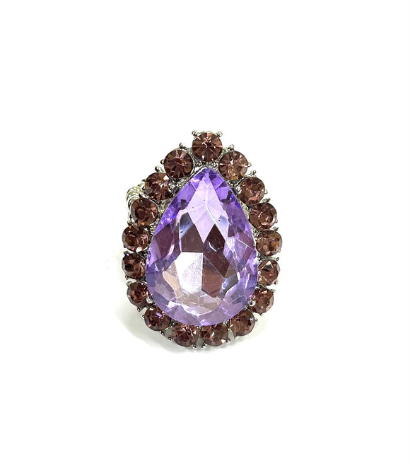 LAVENDER Teardrop Stretch Ring in SILVER Setting ( 39 RLV )