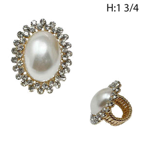 METAL STONE RING STRETCH PEARL GOLD CLEAR ( 555 GCR )