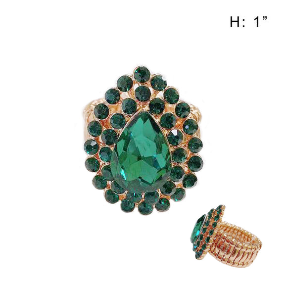 GOLD Ring GREEN Rhinestones ( 66 GGR )