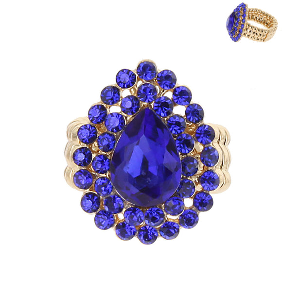 GOLD Ring BLUE Rhinestones ( 66 GRY )