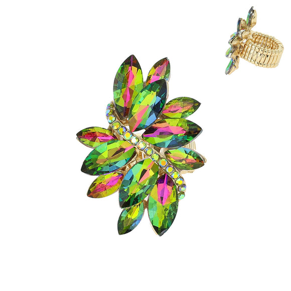 Gold Stretch Ring with ROYAL BLUE Rhinestones ( 70 GRB )
