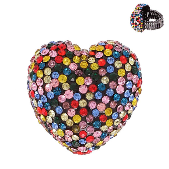 HEMATITE HEART RING MULTI COLOR STONES ( 89 BMU )