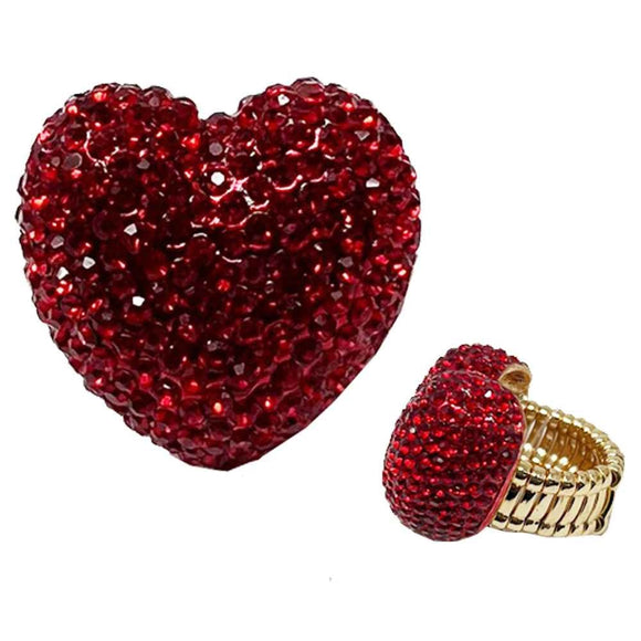 GOLD HEART RING RED STONES ( 89 GRD )