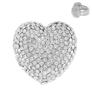 SILVER HEART RING CLEAR STONES ( 89 RCL )