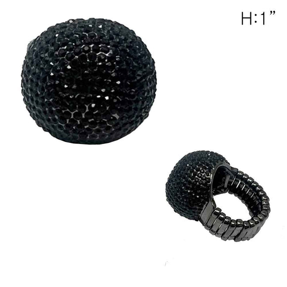 HEMATITE STRETCH RING DOME BLACK STONES ( 92 BJT )