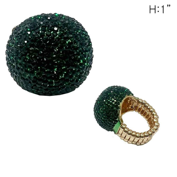 GOLD STRETCH RING DOME GREEN STONES ( 92 GGR )