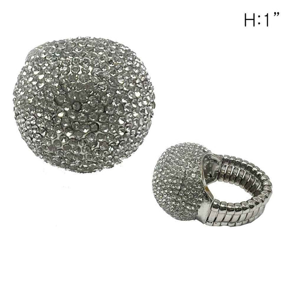 SILVER STRETCH RING DOME CLEAR STONES ( 92 RCL )