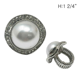 SILVER STRETCH RING CLEAR STONES WHITE PEARLS ( 93 RWH )