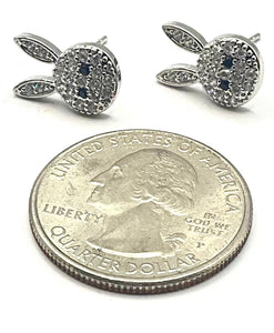 SILVER BUNNY HEAD EARRINGS CLEAR CZ STONES ( 5705 S )