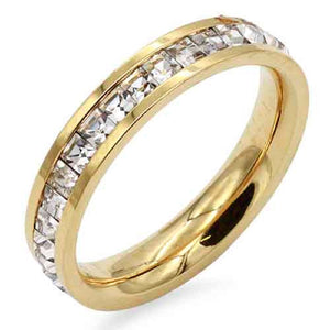 GOLD STAINLESS STEEL RING CLEAR STONES SIZE 10 ( 5107 GD SIZE 10 )