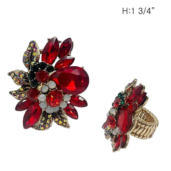 ANTIQUE GOLD RED FLOWER STRETCH RING ( 11212 AGRD )