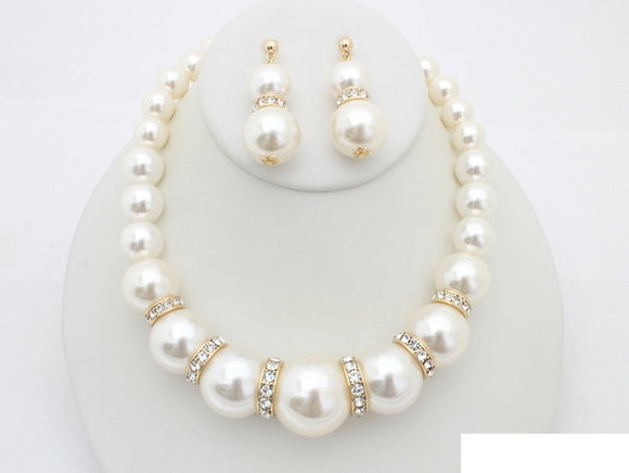 PEARL NECKLACE SET CREAM ( 11264 CR )