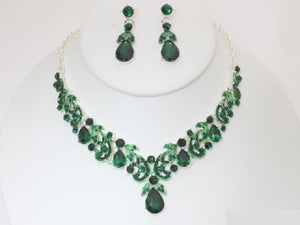 SILVER NECKLACE SET EMERALD GREEN STONES ( 19677 SEME )