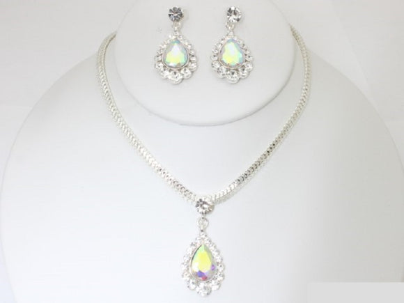 SILVER NECKLACE SET AB STONES ( 19692 SAB )