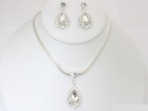 SILVER NECKLACE SET CLEAR STONES ( 19692 SCRY )