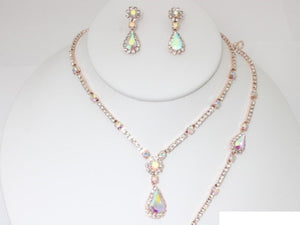 Rose Gold Necklace Set Clear AB Stones ( 19722 RA )