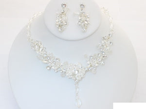 SILVER NECKLACE SET CLEAR STONES ( 19844 SCRY )