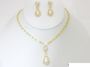 Gold Necklace Set Clear Stones CREAM PEARL ( 19892G )