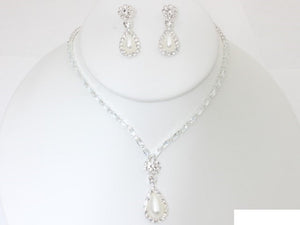 Silver Necklace Set WHITE PEARL Clear Stones ( 19892 S )