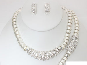 SILVER CLEAR NECKLACE SET MATCHING BRACELET ( 19948 SCRY )