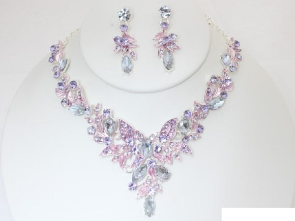 SILVER NECKLACE SET PURPLE AB STONES ( 19951 SLAME )